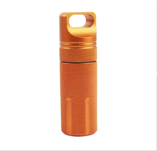 Orange aluminium pill pot container outdoor adventure storage