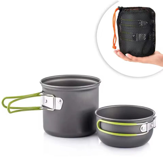 Lightweight camping pot set 2 pieces stainless steel cookware