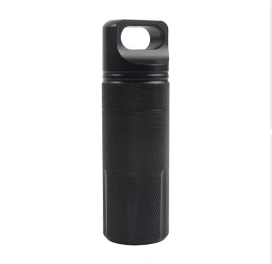 Black aluminium pill pot container waterproof camping storage