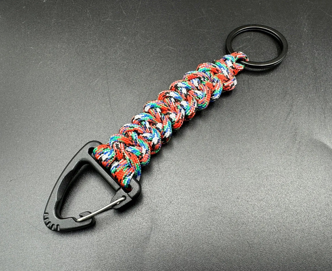 Tactical EDC Paracord keyring with triangle clip and key ring in Urban graffiti camouflage coloured shark jaw weave