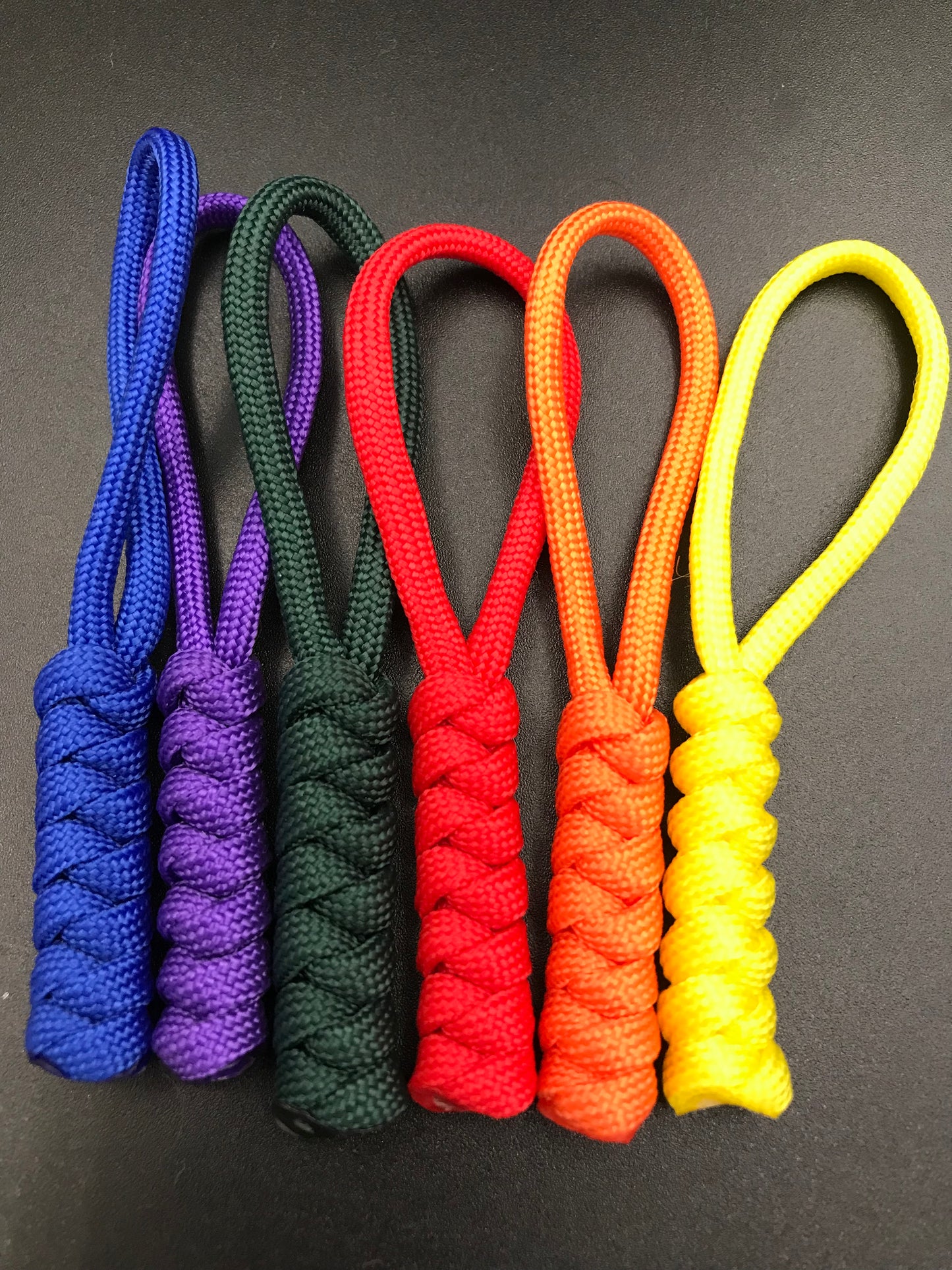 Paracord zip pulls (6 pack) in pride flag colours hand made in U.K.
