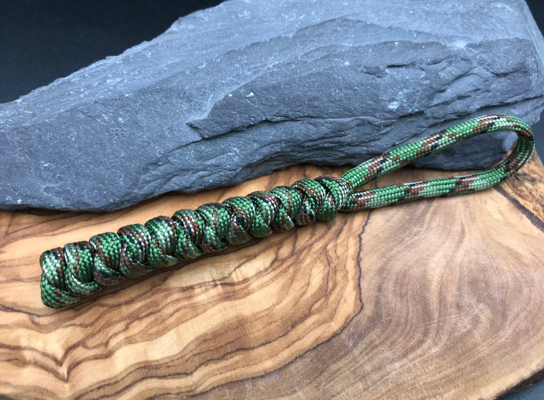 Hand made Paracord EDC multi tool - torch and keys lanyard in Forest camo green Paracord