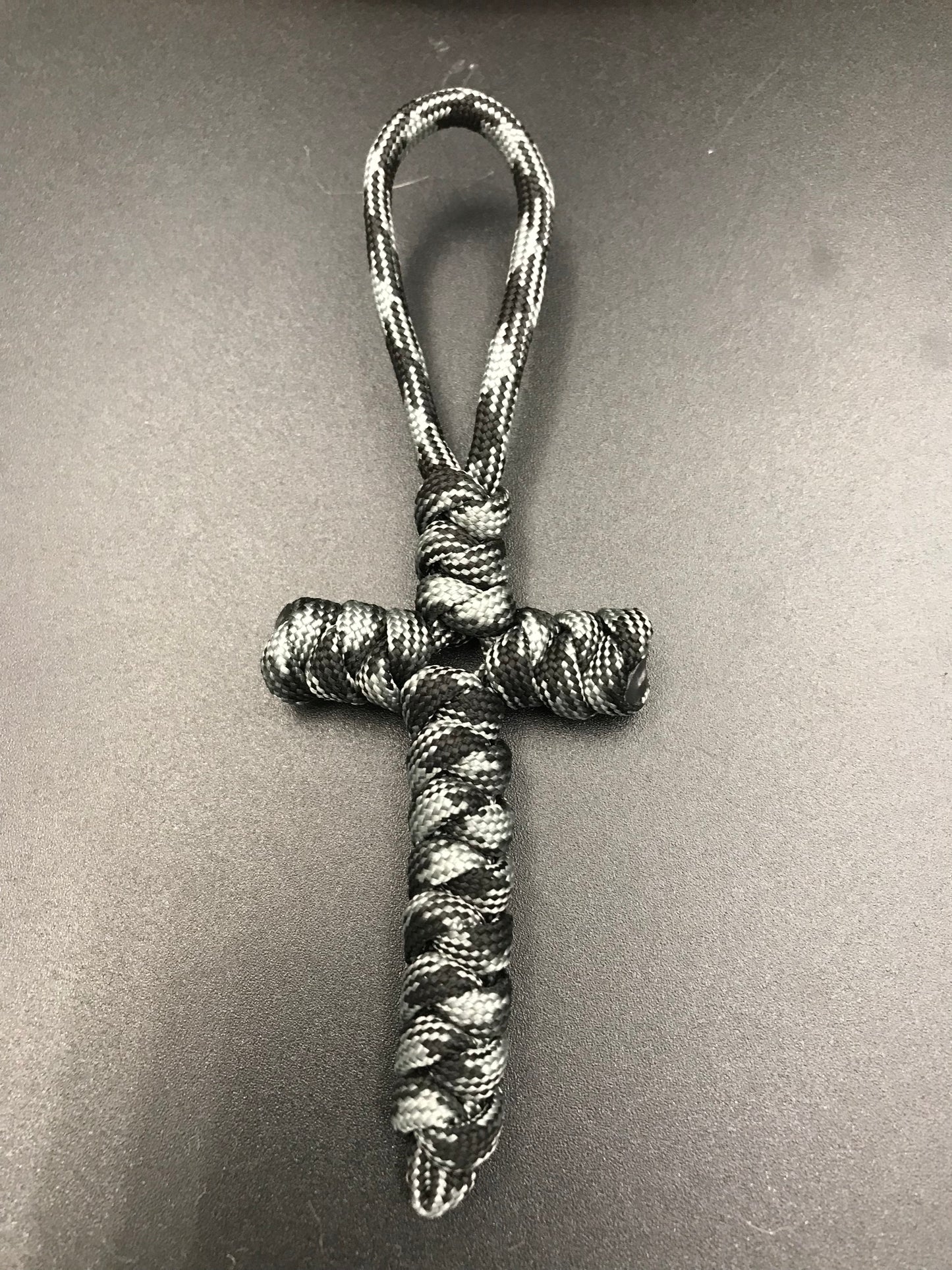 Handmade Paracord cross crucifix pendant in Graphite Grey