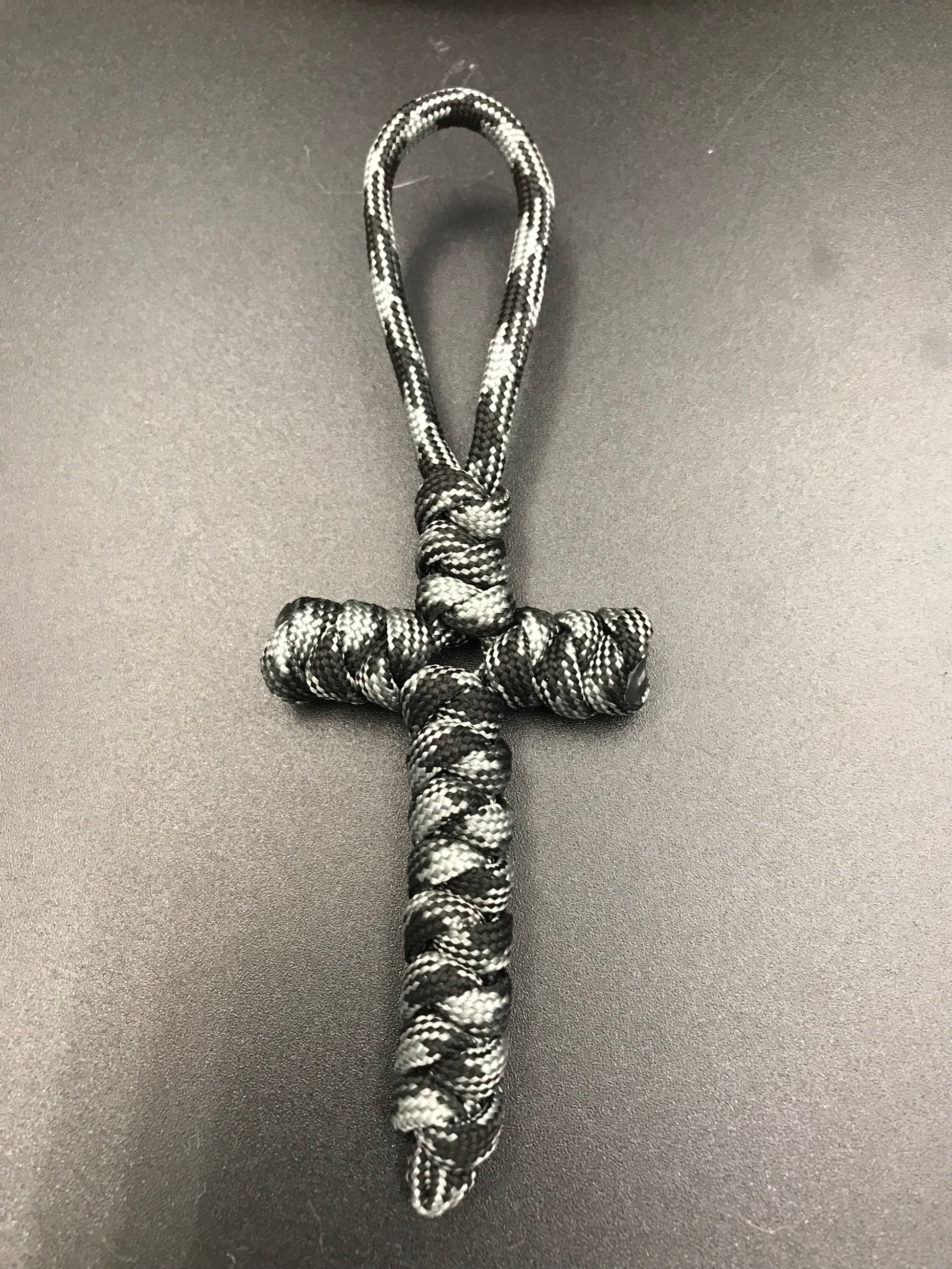 Handmade Paracord cross crucifix pendant in Graphite Grey