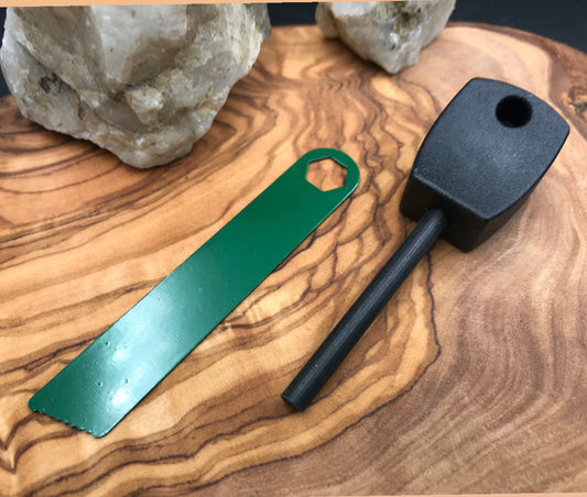 Ferocium rod Fire starter in black with green spark scraper