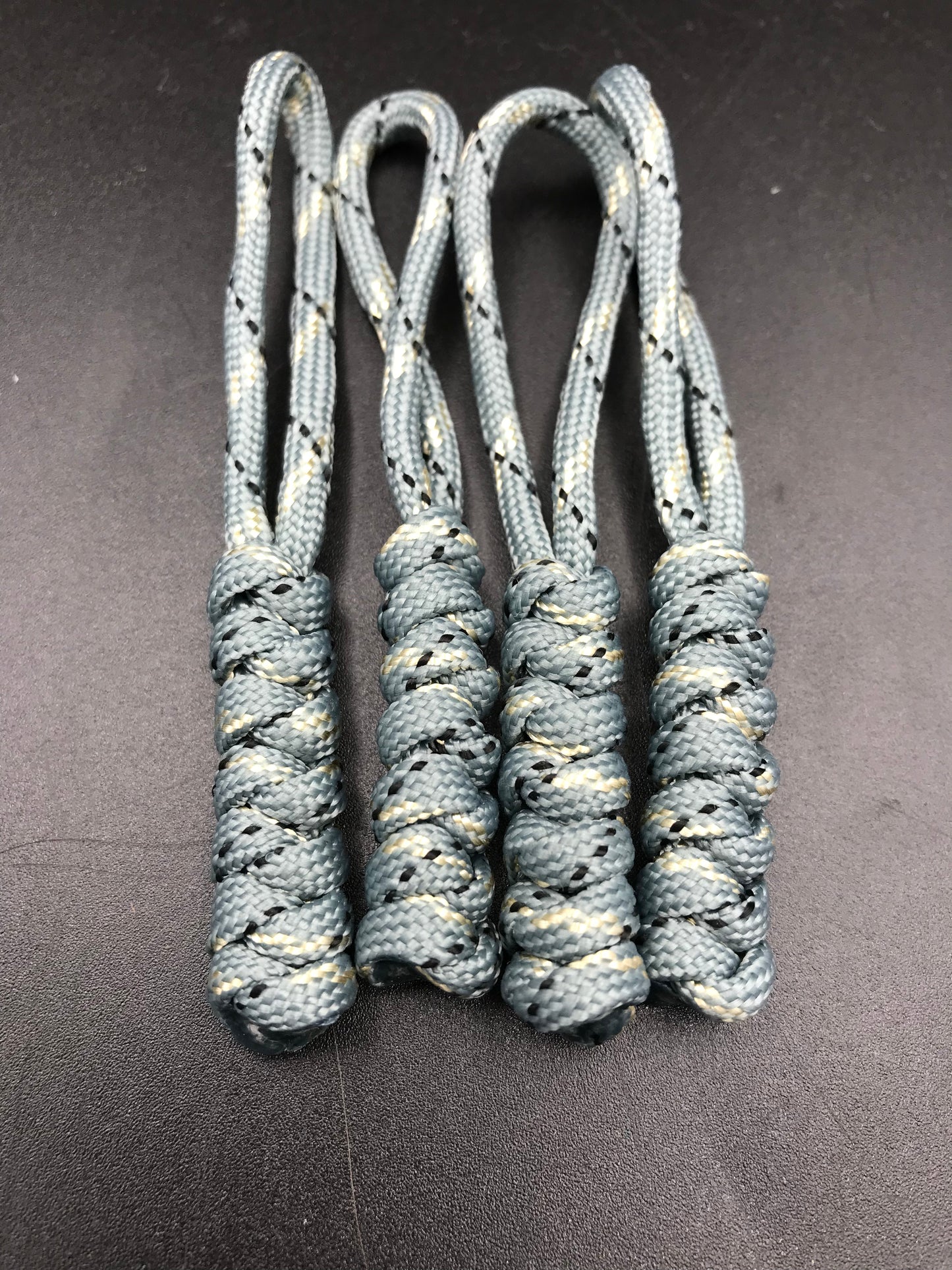Paracord zip pulls in grey white and silver (4 pack) light weight, strong and hand crafted in U.K