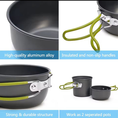 Camping pot set with handles lightweight hiking cookware 2pcs