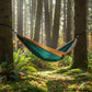 Outdoor camping hammock in natural woodland environment hiking gear