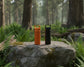 Aluminium pill pot containers in black and orange colours
