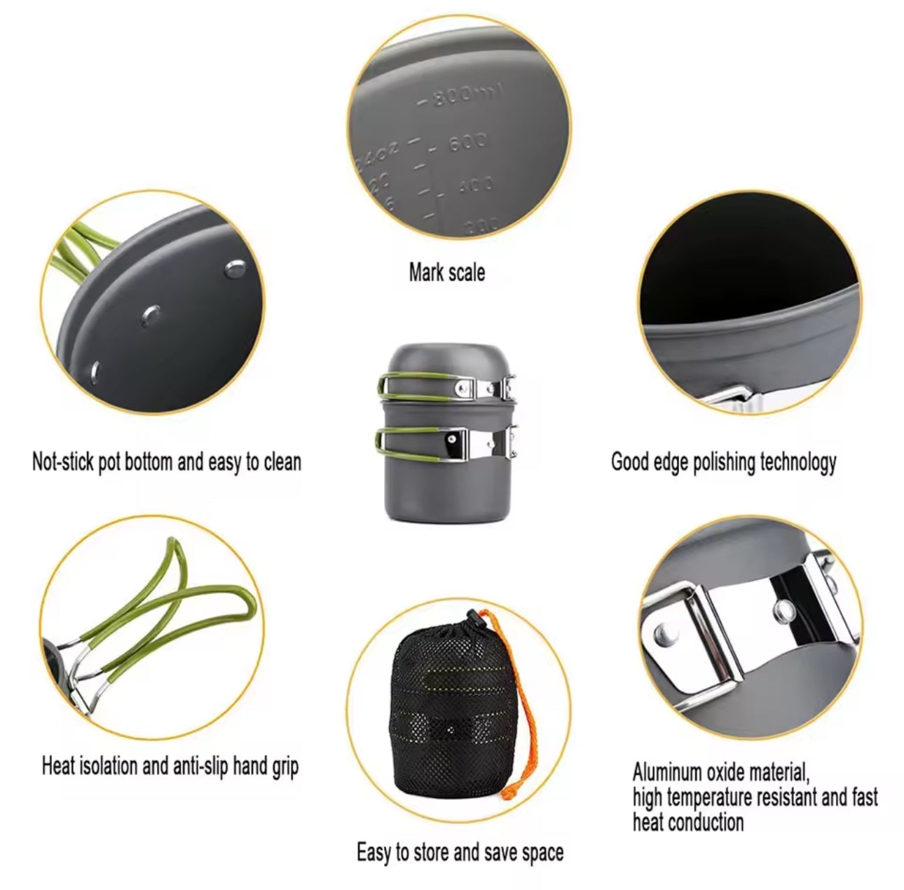 Portable 2 piece camping pot set lightweight backpacking cookware