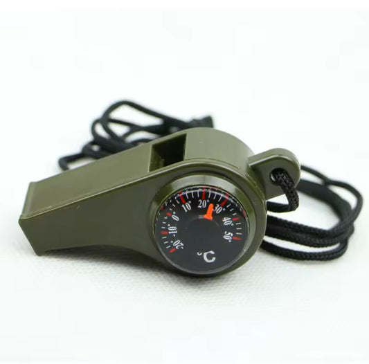 3-in-1 Emergency Survival Whistle Compass Thermometer Multi-tool for Camping Hiking Outdoor Sports