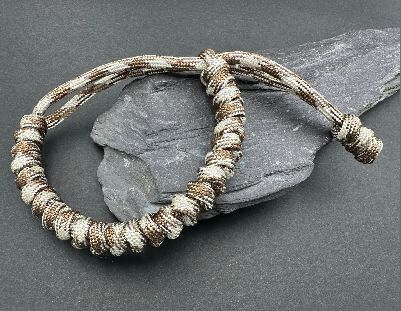 Paracord survival bracelets in cookies & creme lightweight handmade snake knott design U.K.