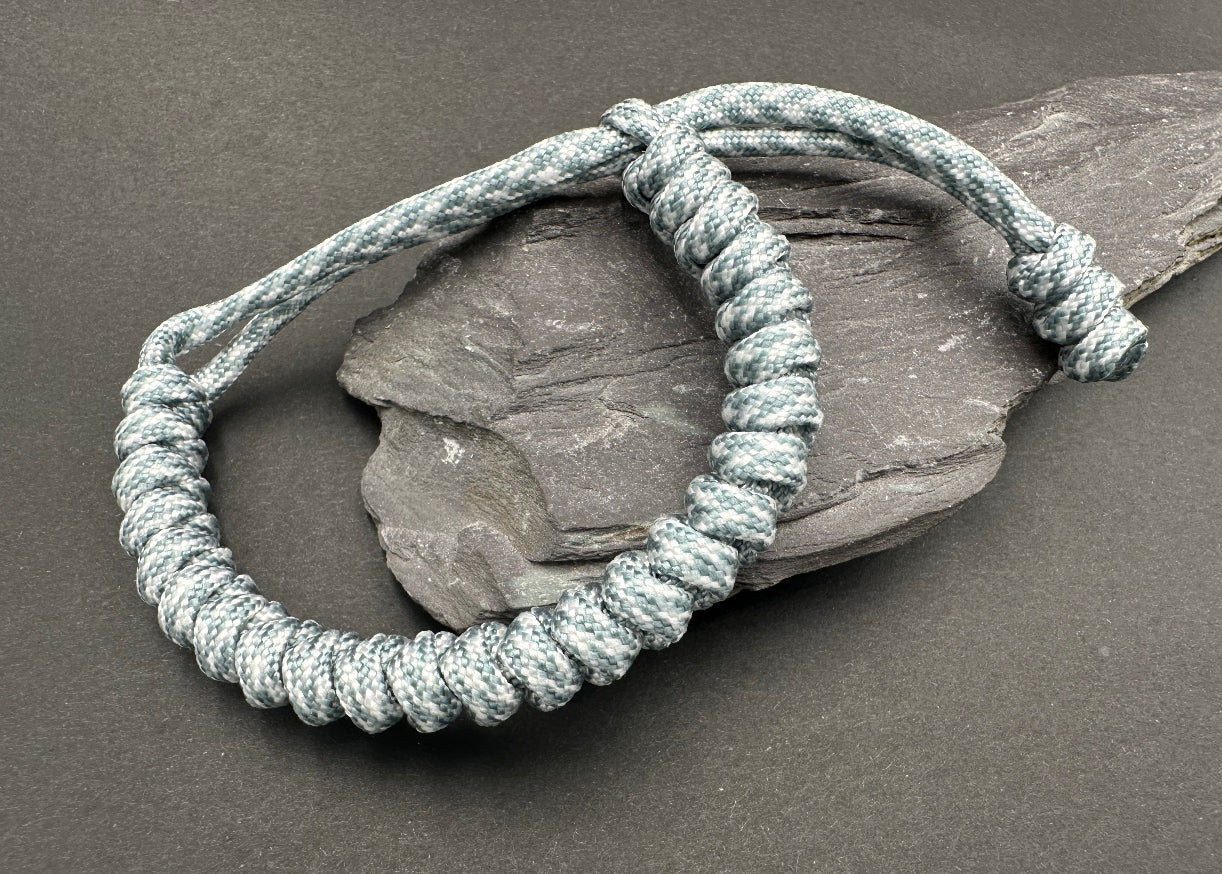 Paracord survival bracelets in digital pixelated camouflage (silver grey, white) lightweight handmade snake knott design U.K.