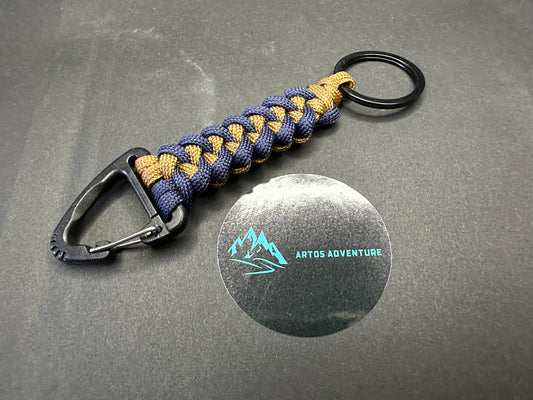 Tactical EDC Paracord keyring with triangle clip and key ring in naval blue and Kaki brown