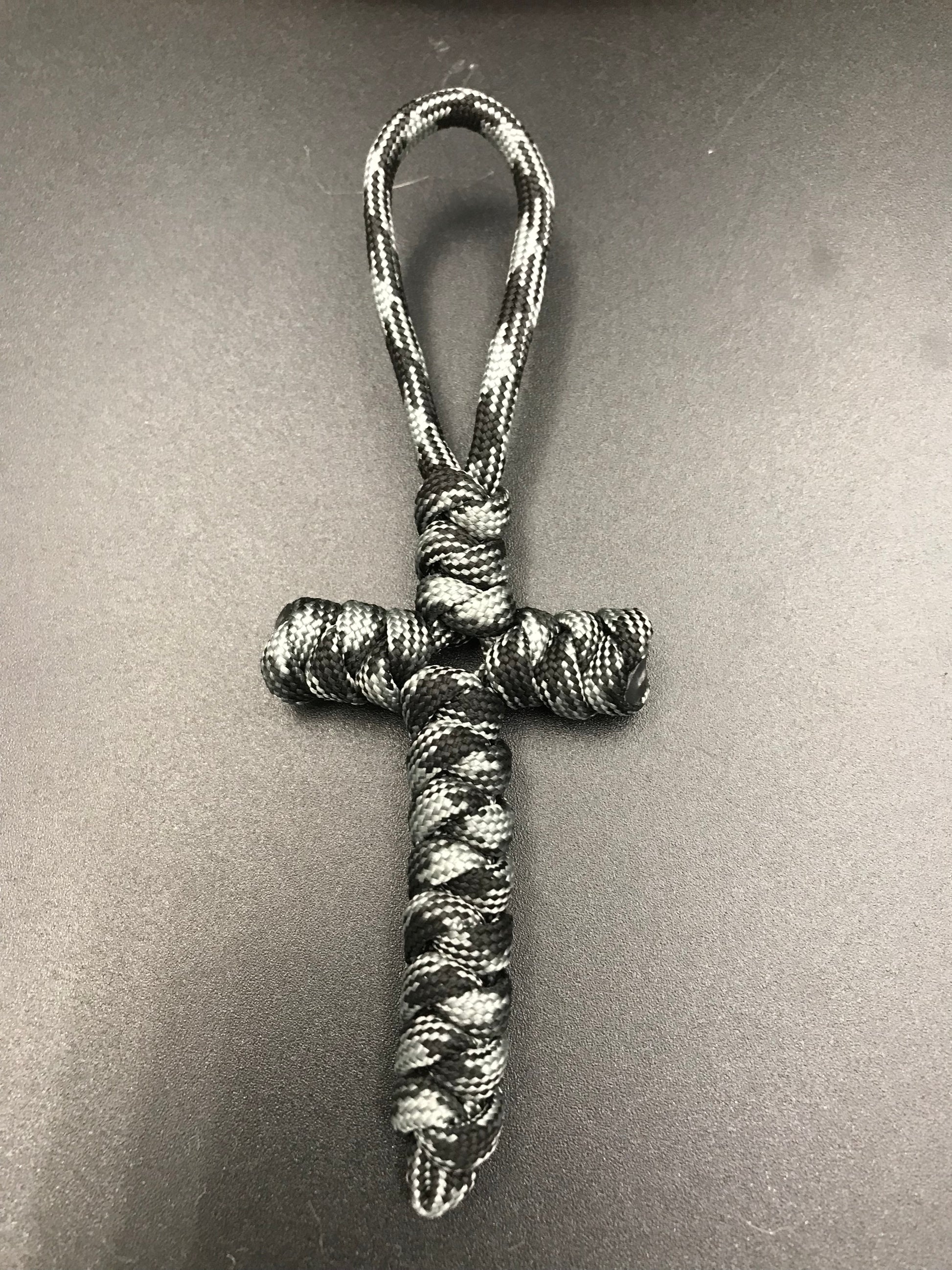 Handmade Paracord cross crucifix pendant in Graphite Grey 