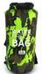 Neon green and black camouflage 30Litre dry bag with straps 
