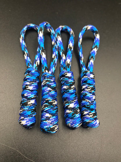 Paracord zip pulls in ocean camo ( white blue light blue and black mix) ( 4 pack) light weight and strong and handmade in U.K. 
