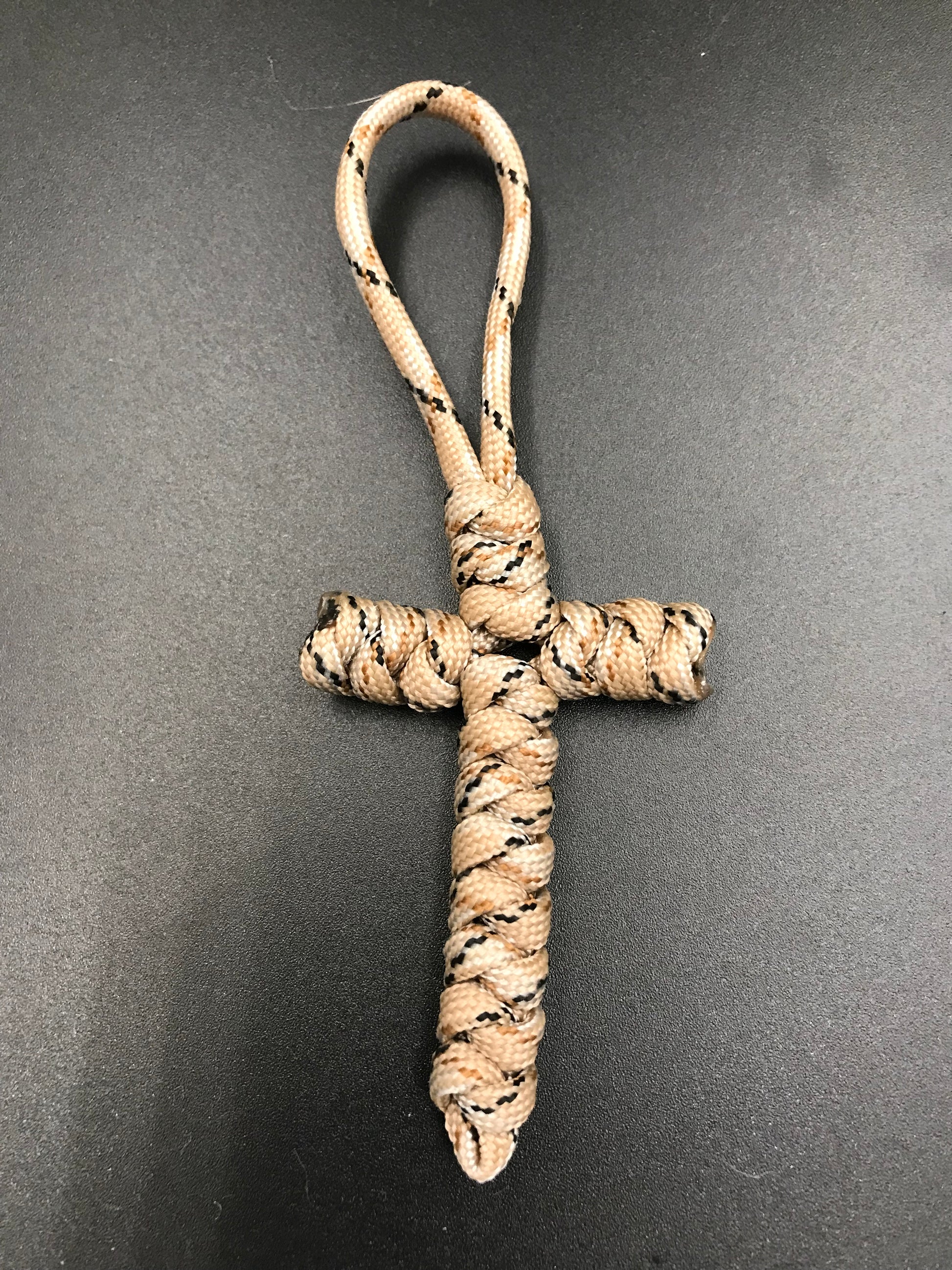 Handmade Paracord cross crucifix pendant in Desert camo