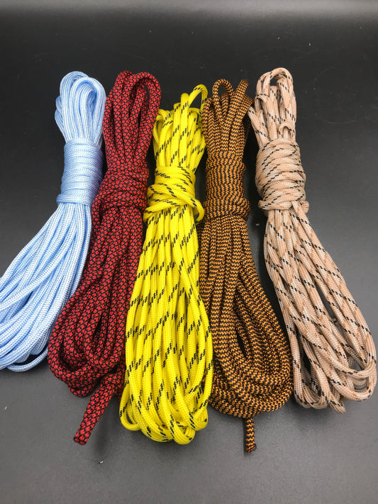 Paracord starter pack in a colour variety of 5 x 20ft bundles ( lilac red diamond Aztec bronze lightening bolt yellow and desert camo)