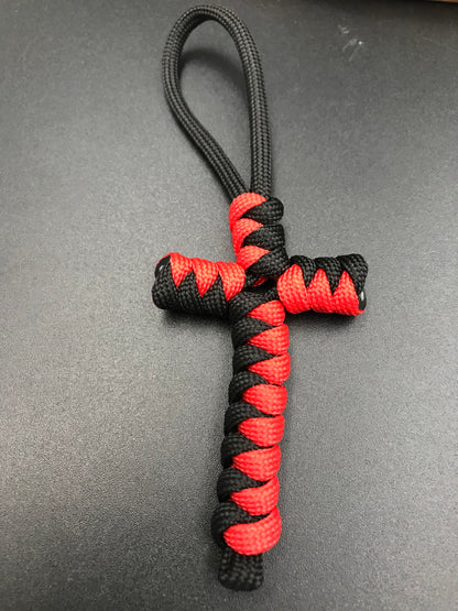 Handmade Paracord cross crucifix pendant in Black and red