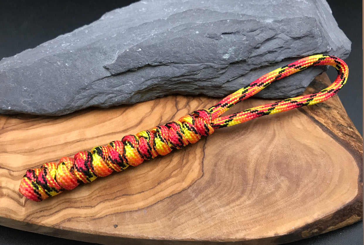 Hand made Paracord lanyard in Fireball colour snake knot design