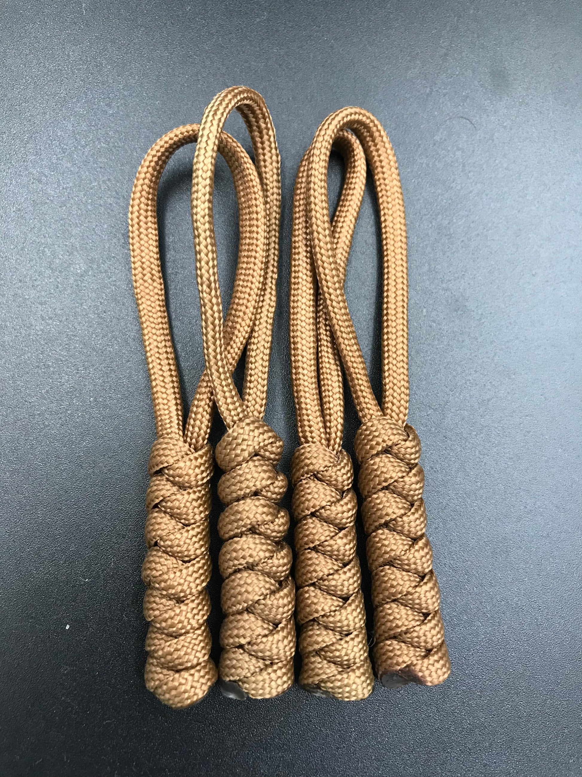 Paracord zip pulls in Kaki brown (light brown) (4 pack) light weight and strong, handmade in U.K