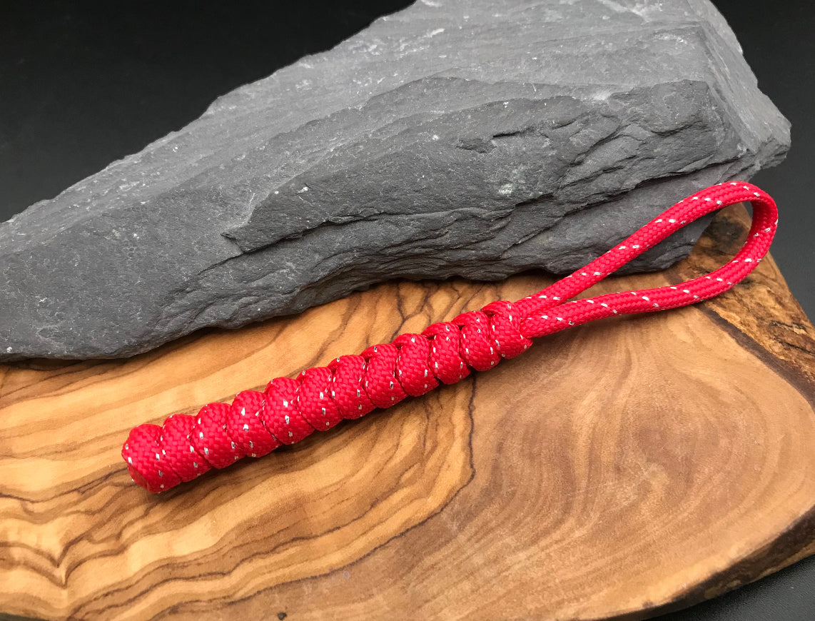 Hand made Paracord lanyard in red with silver  coloured snake knot design