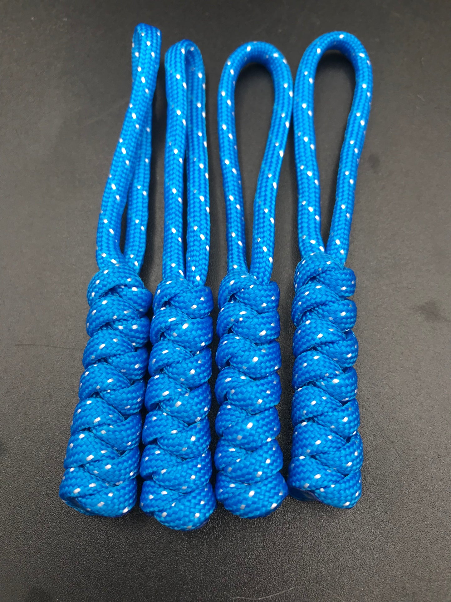 Paracord zip pulls in blue with silver fleck (4 pack) light weight, strong and handmade in U.K