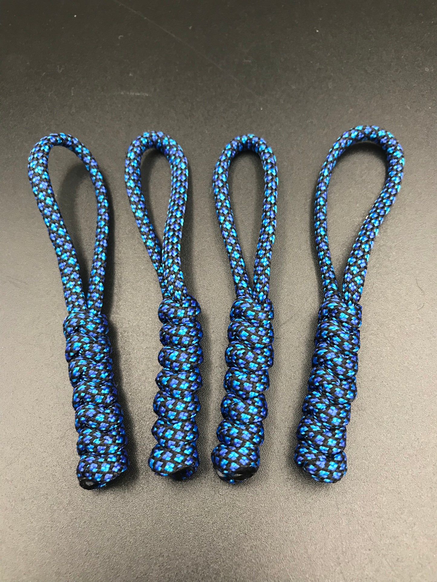 Paracord zip pulls in blue diamond 4 pack) light weight and strong, handmade in U.K