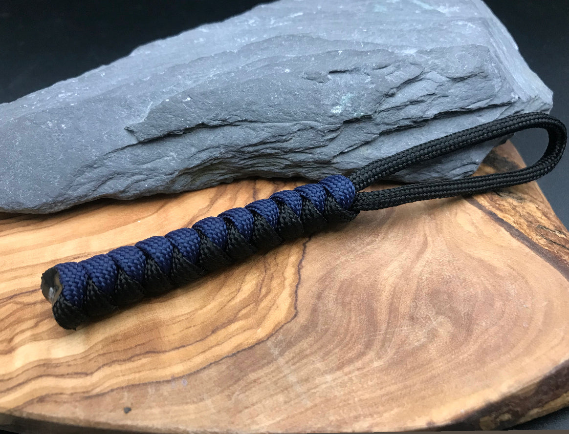Paracord EDC multi tool - torch and keys lanyard 
Hand Made in Black and navy blue two tone mix of coloured Paracord in a snake knot design