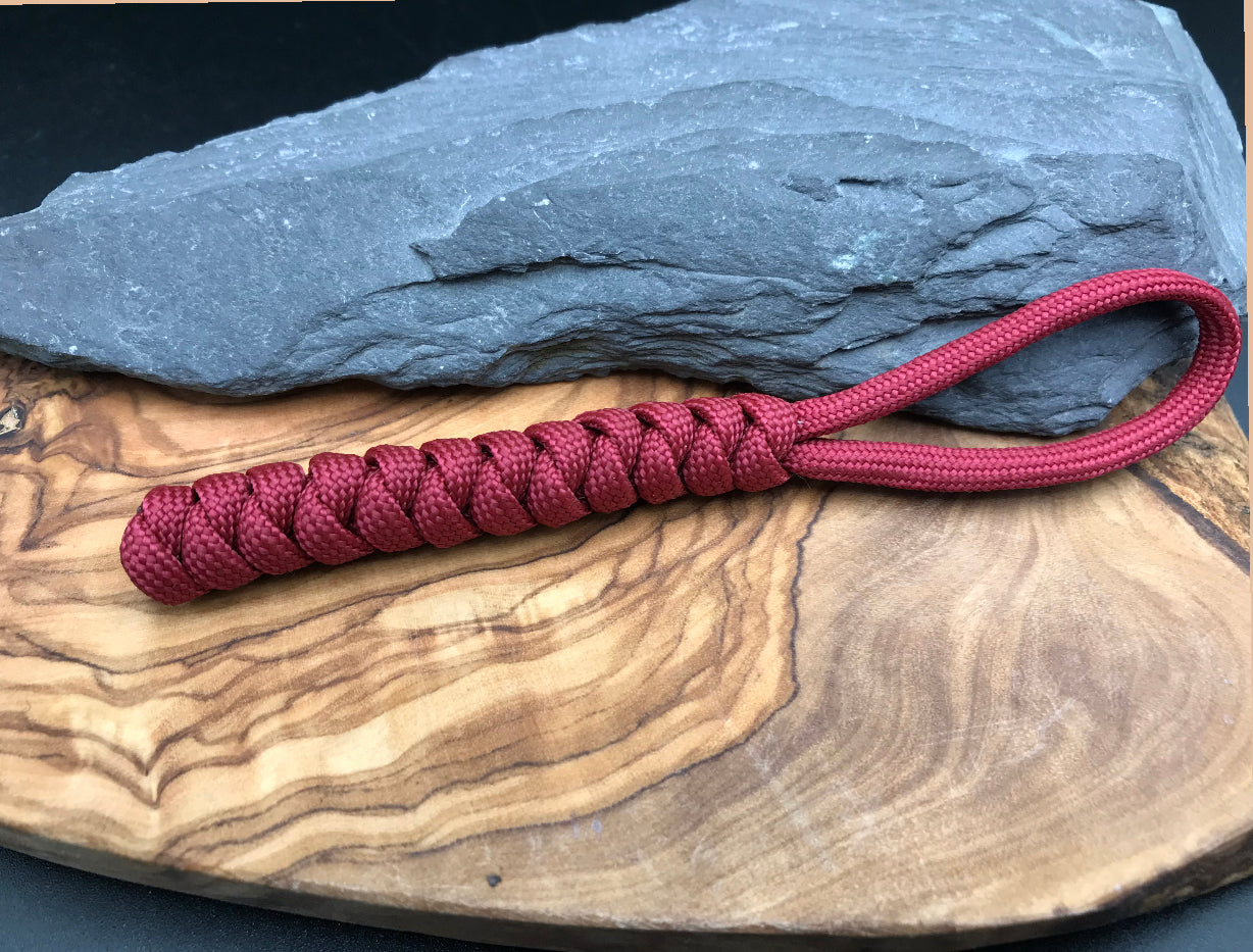 Hand made Paracord EDC multi  tool - torch and keys lanyard in 
Burgandy wine coloured Paracord snake knot design