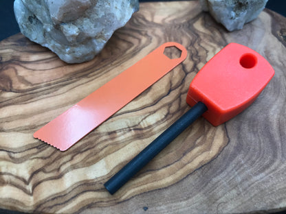 Ferocium rod Fire starter in orange with orange spark scraper