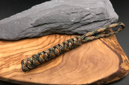 Hand made Paracord lanyard in Autumn woodland camo colour snake knot design