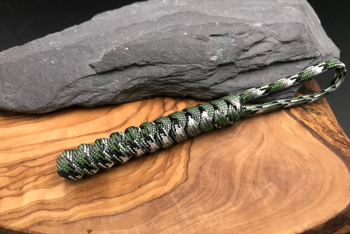 Hand made Paracord lanyard in Green & grey coloured snake knot design