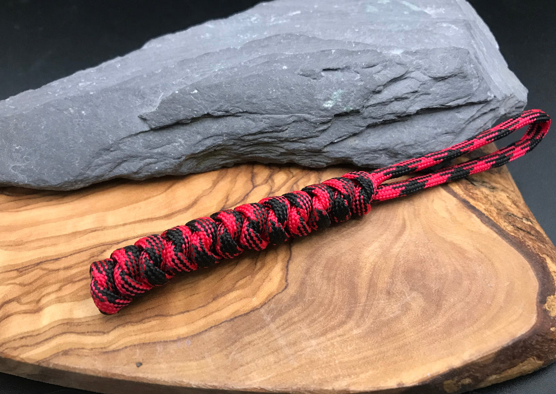 Hand made Paracord lanyard in Red an black coloured snake knot design