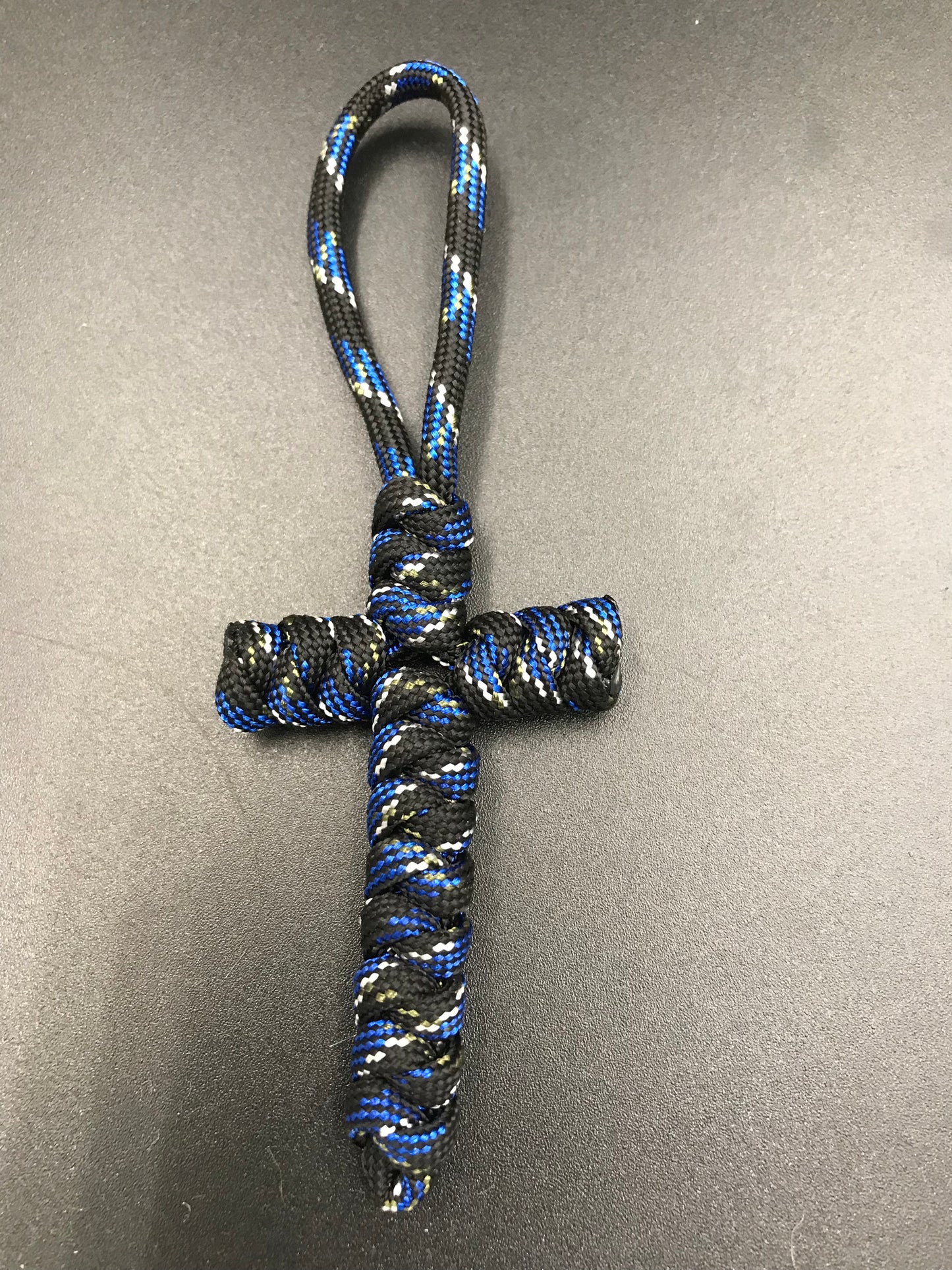 Handmade Paracord cross crucifix pendant in Dark marine camo 