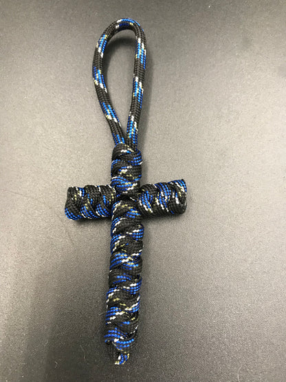 Handmade Paracord cross crucifix pendant in Dark marine camo 