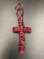 Handmade Paracord cross crucifix pendant in Red Devil (black and red mix) 