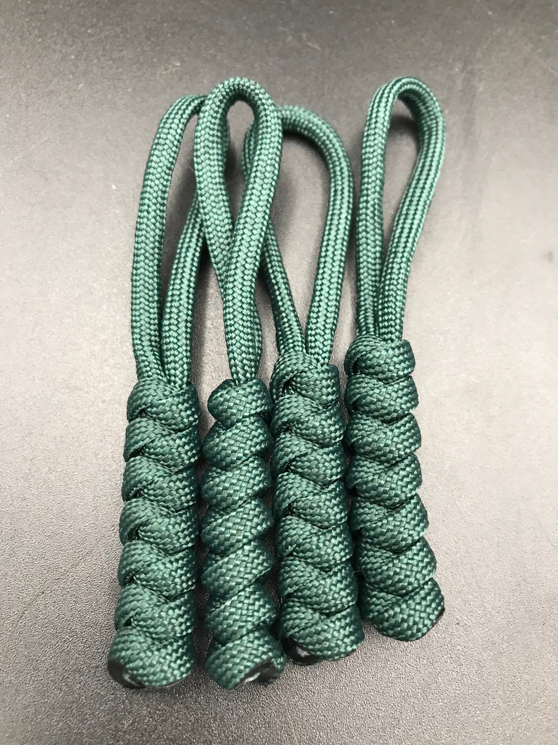 Paracord zip pulls in emerald green (4 pack) light weight, strong and hand crafted in U.K