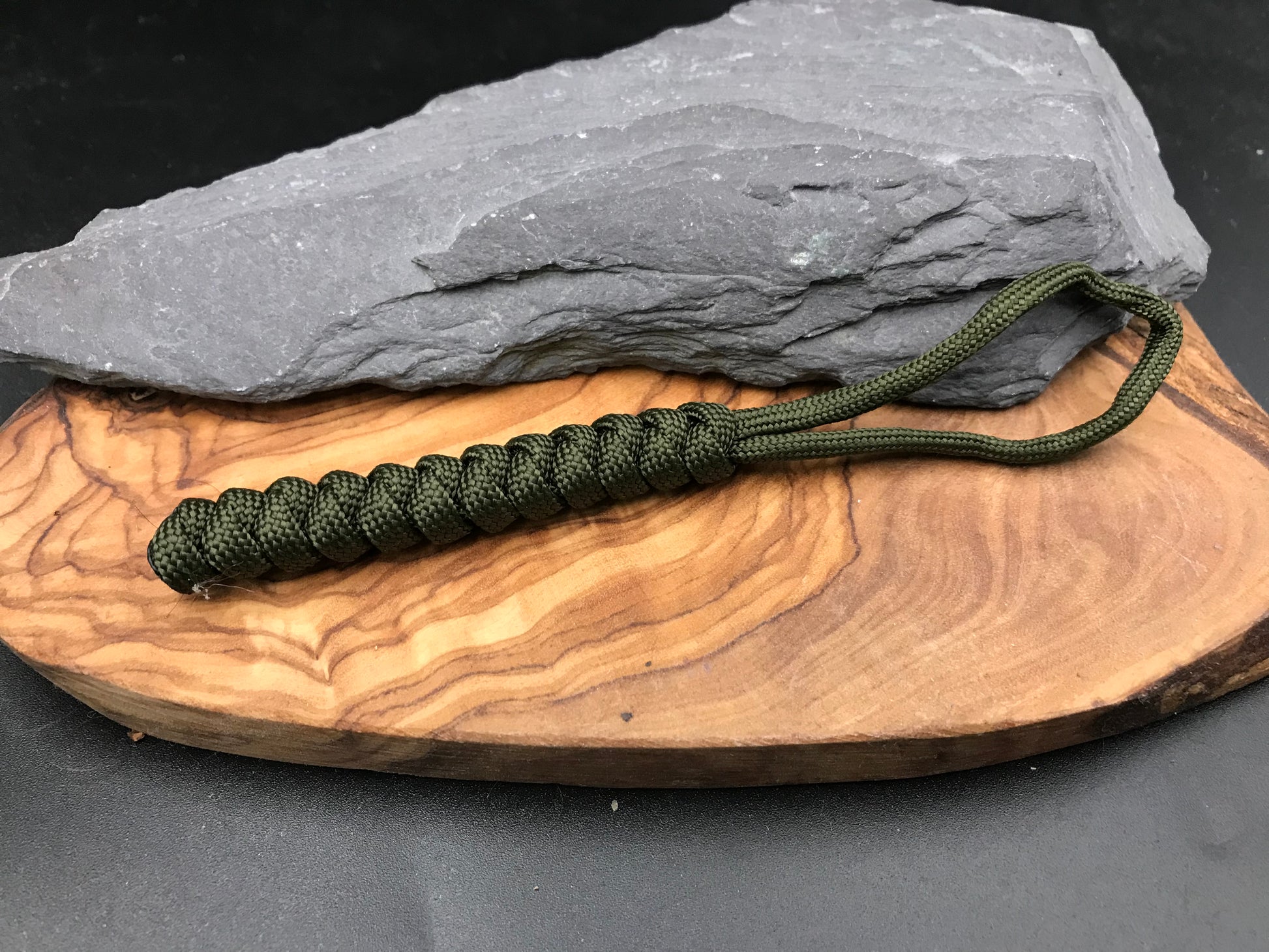 Hand made Paracord lanyard in Olive army green coloured snake knot design
