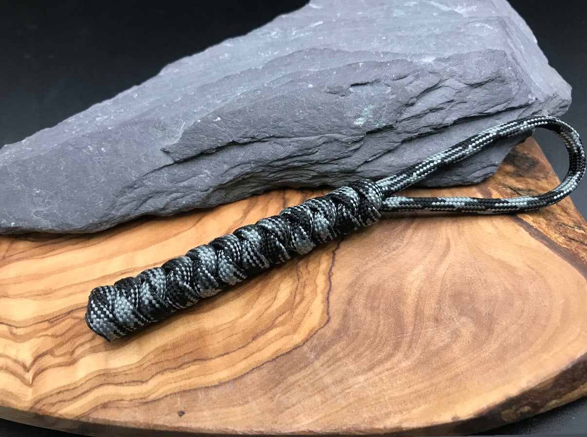 Hand made Paracord lanyard in Graphite grey camo ( grey and black mix coloured snake knot design