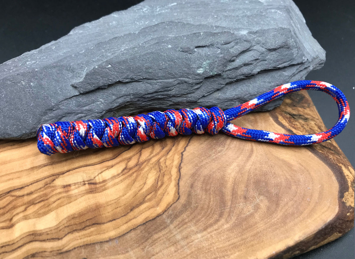Hand made Paracord EDC multi tool - torch lanyard in Union Jack flag coloured Paracord snake knot design