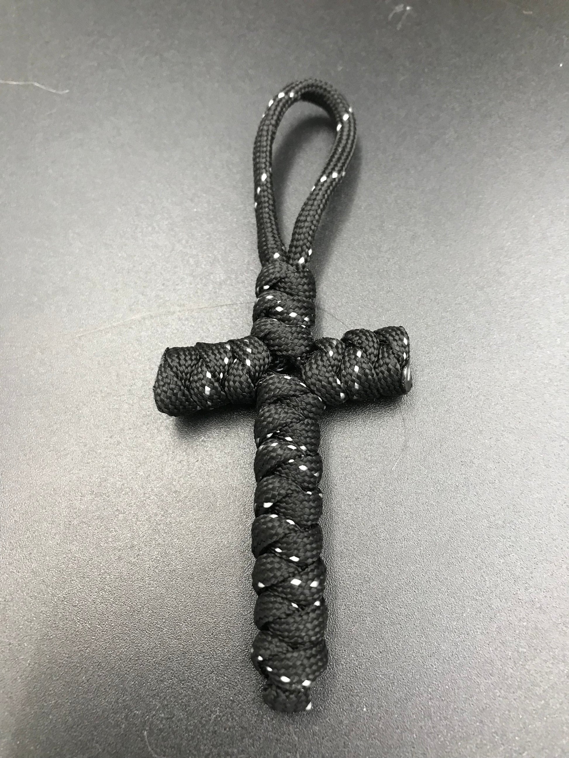 Handmade Paracord cross crucifix pendant in Tactical black ( black with silver )
