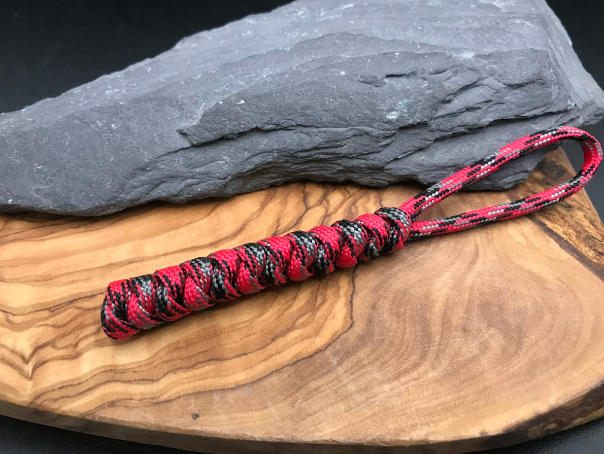 Hand made Paracord lanyard in Tartan Red and black colour snake knot design
