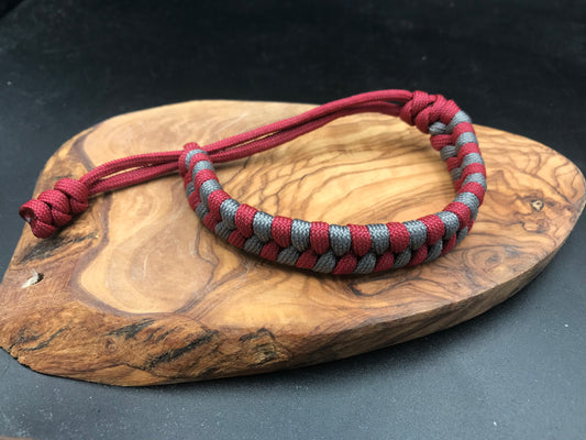Handmade Paracord Fishtail weave bracelet in Grey and burgundy wine red colour